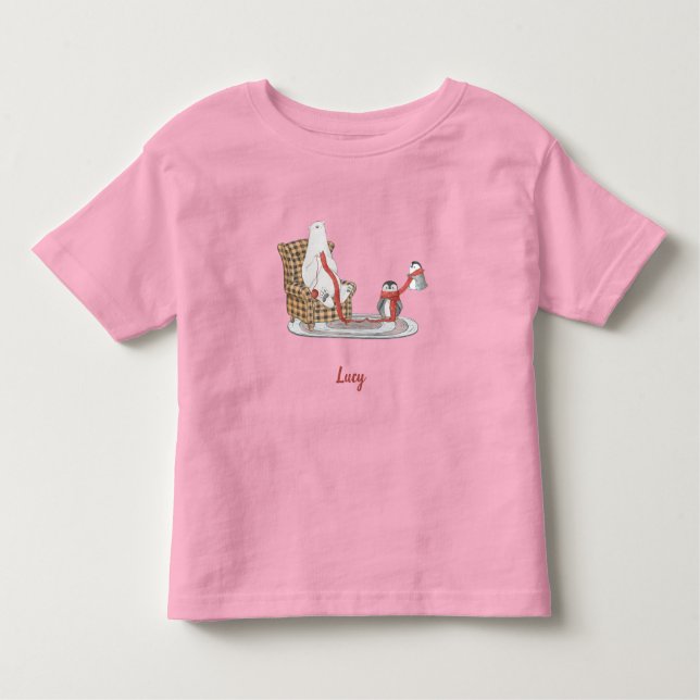 Camiseta Infantil Polar Penguin Amigos Personalizados no Inverno (Frente)