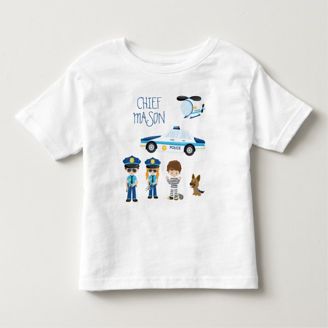 Camiseta Infantil Policial de Cartografia de Crianças Bonitas com No (Frente)