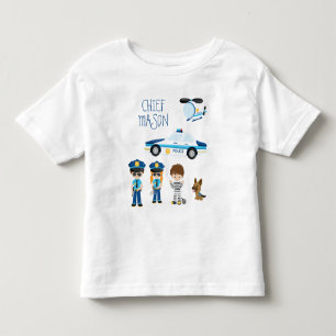 Camiseta Infantil Policial de Cartoon de Garoto Bonito