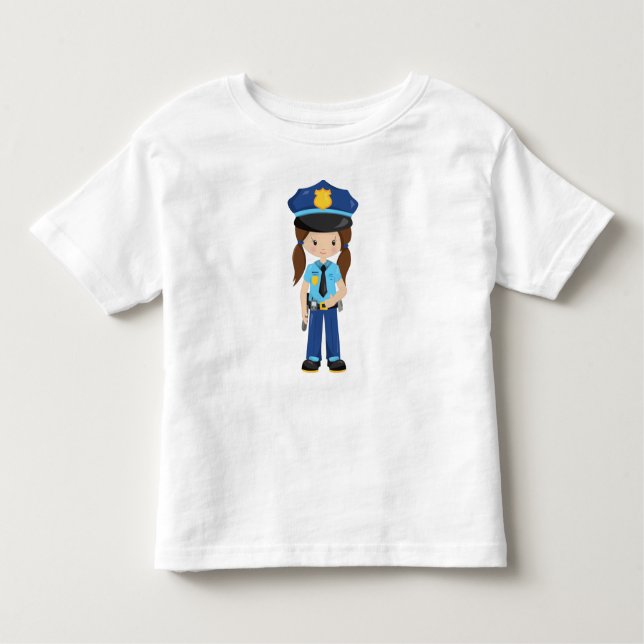 Camiseta Infantil Policial Mulher, Oficial de Polícia, Polícia, Cabe (Frente)
