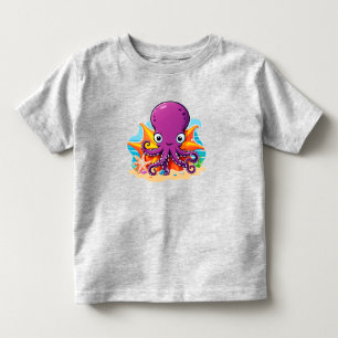 Camiseta Infantil Polvo de desenho animado fofo na praia ensolarada