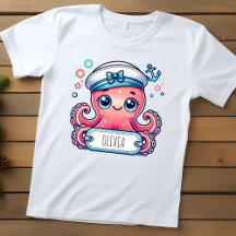 Polvo Rosa Alegre Segurando Placa de Nome