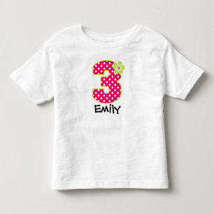 Camiseta Infantil Pontos Rosa Quente e Verde aniversário de 3 anos