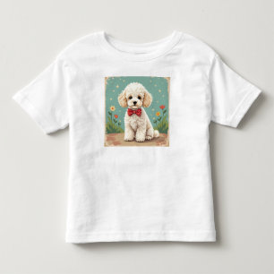 Camiseta Infantil Poodle branco adorável com gravata borboleta