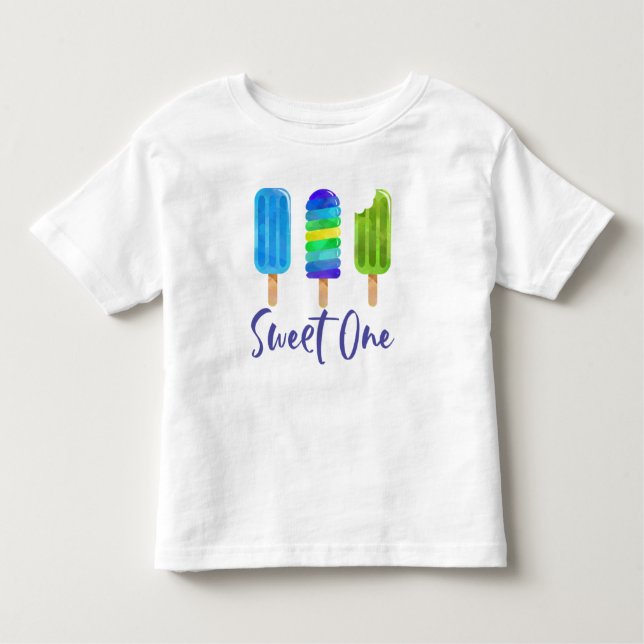 Camiseta Infantil Pop Doce Um primeiro aniversario azul (Frente)
