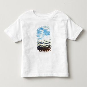 Camiseta Infantil Por do sol azul alaranjado vermelho com nuvens