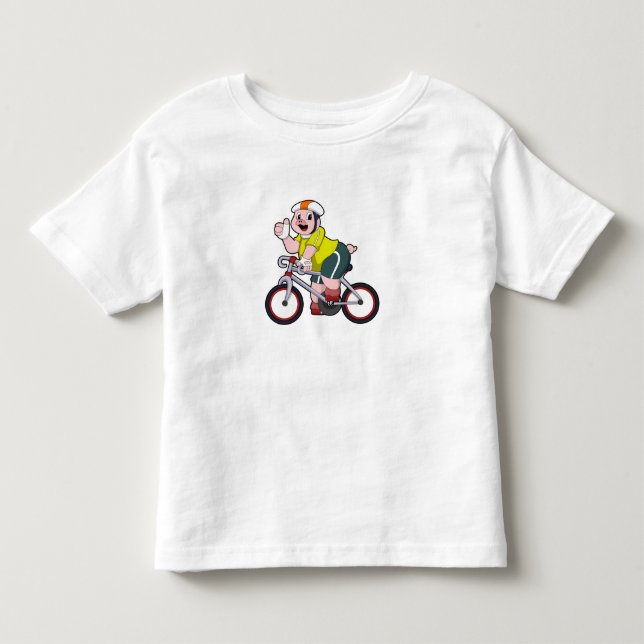 Camiseta Infantil Porco com Bicicleta & Capacete (Frente)