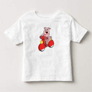 Camiseta Infantil Porco como Biker com Patinete