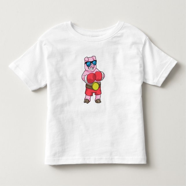 Camiseta Infantil Porco como Boxer com luvas in a box (Frente)