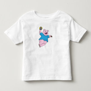 Camiseta Infantil Porco como jogador de Andebol com Andebol