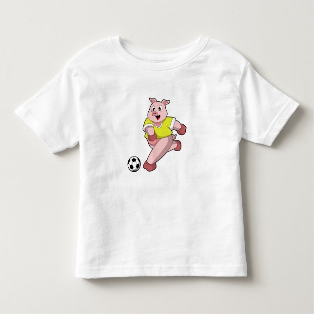 Camiseta Infantil Porco como jogador de futebol com futebol (Frente)