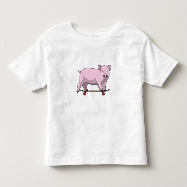 Camiseta Infantil Porco como Patinador com skate (Frente)