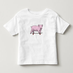 Camiseta Infantil Porco como skater com skate