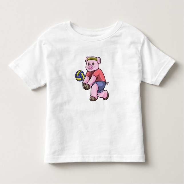 Camiseta Infantil Porco no Esporte com Voleibol (Frente)