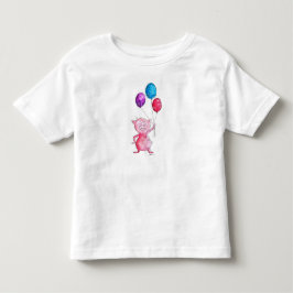 Camiseta Infantil Porco Rosa Caprichoso com Balões