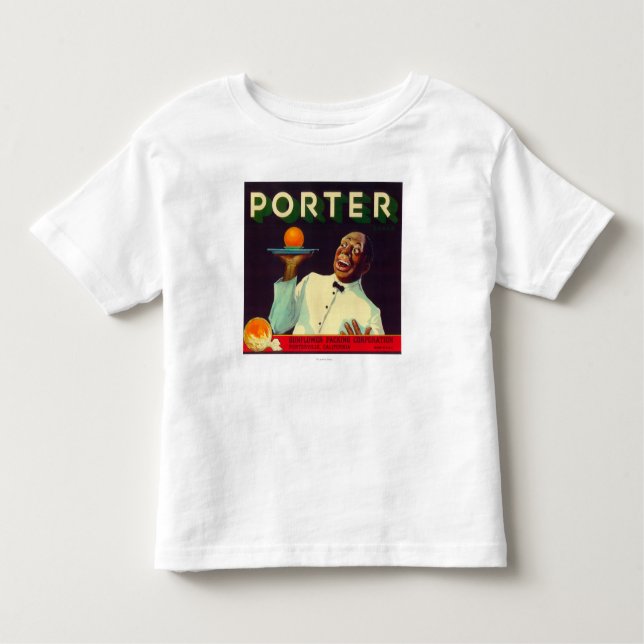 Camiseta Infantil Porteiro LabelPorterville alaranjado, CA (Frente)