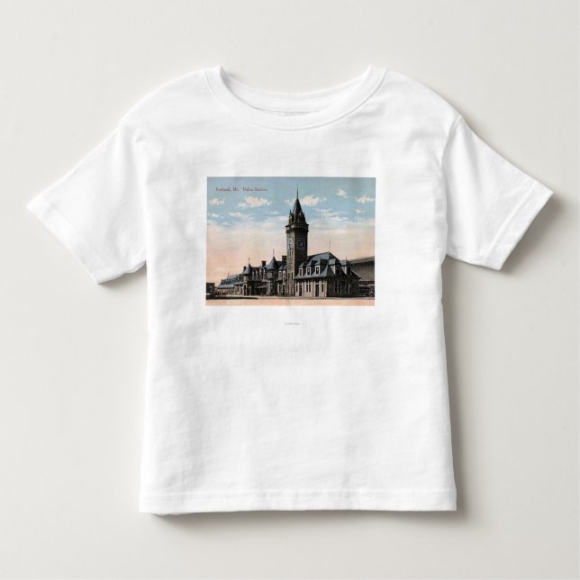 Camiseta Infantil Portland, opinião da estrada de ferro da estação (Frente)