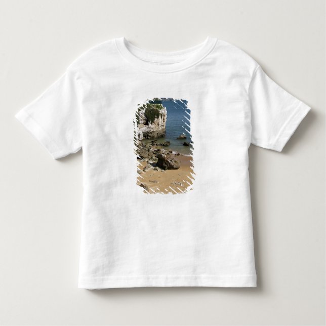 Camiseta Infantil Portugal, Cascais. Praia da Rainha, uma praia em (Frente)