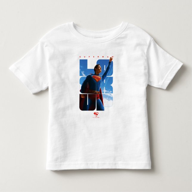 Camiseta Infantil Pose de Superman Olhando para Cima (Frente)