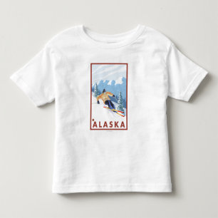 Camiseta Infantil Poster das viagens vintage do Esquiador da neve de