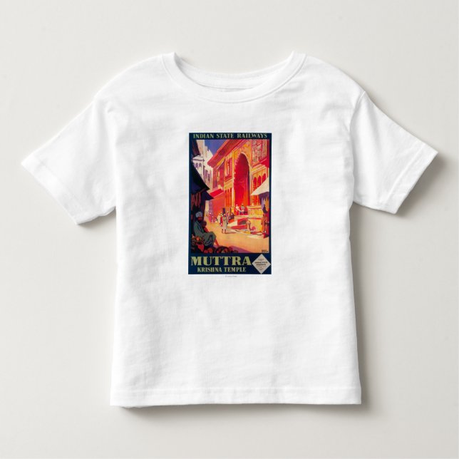 Camiseta Infantil Poster de viagens do templo de Muttra Krishna (Frente)