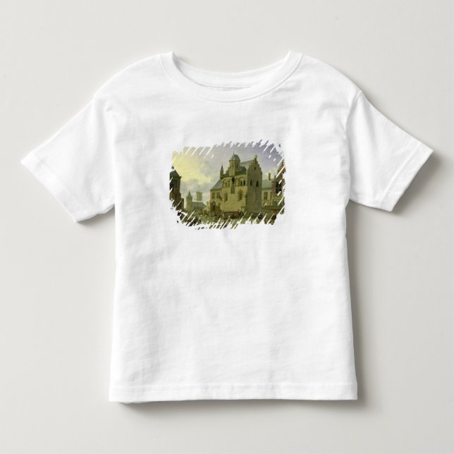 Camiseta Infantil Praça da cidade com figuras e troca dos camponeses (Frente)