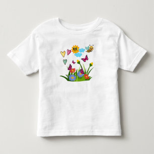 Camiseta Infantil Prado de Flores Silvestres da Borboleta da Primave