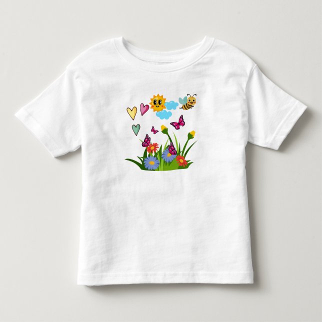 Camiseta Infantil Prado de Flores Silvestres da Borboleta da Primave (Frente)