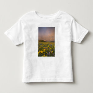 Camiseta Infantil Prado de flores silvestres espetacular ao nascer d