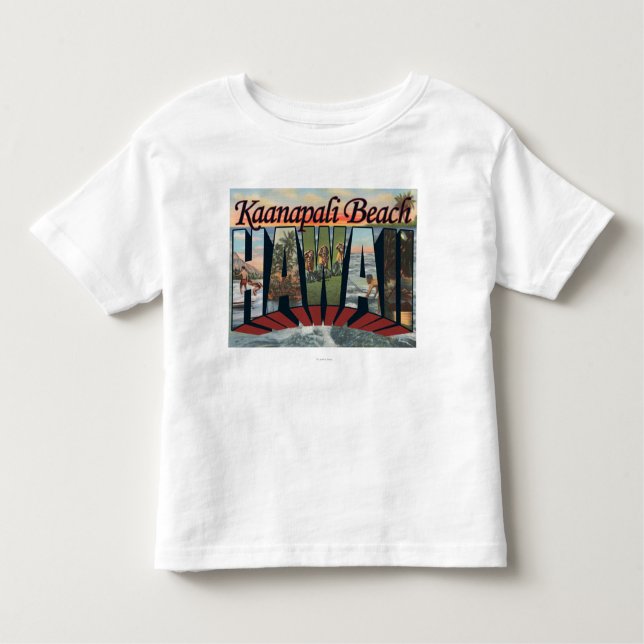 Camiseta Infantil Praia de Kaanapali, Havaí - grandes cenas da letra (Frente)
