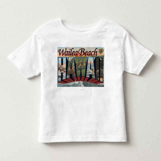 Camiseta Infantil Praia de Wailea, Havaí - grandes cenas da letra (Frente)