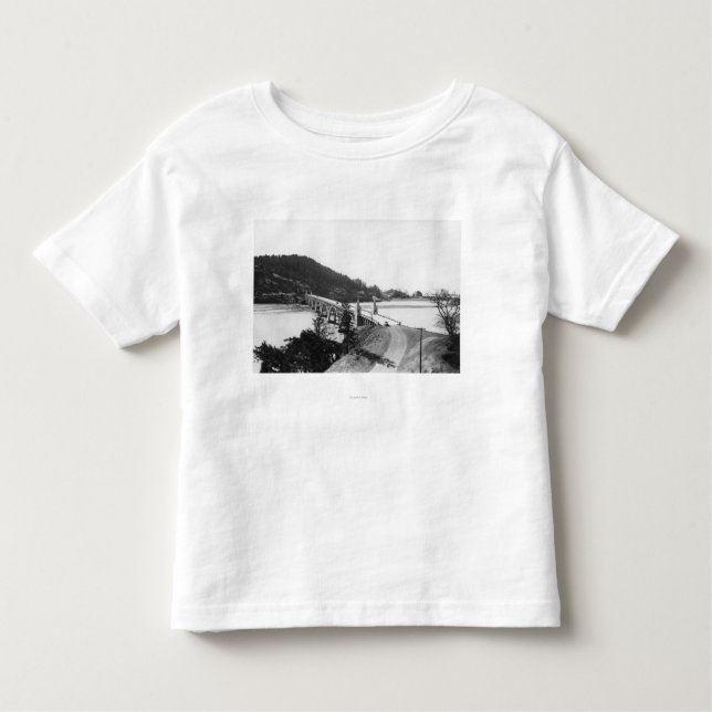 Camiseta Infantil Praia Dourado, ponte de Oregon sobre o rio (Frente)