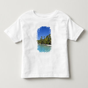 Camiseta Infantil Praia ladeada por palmeiras Ilhas Cook 2