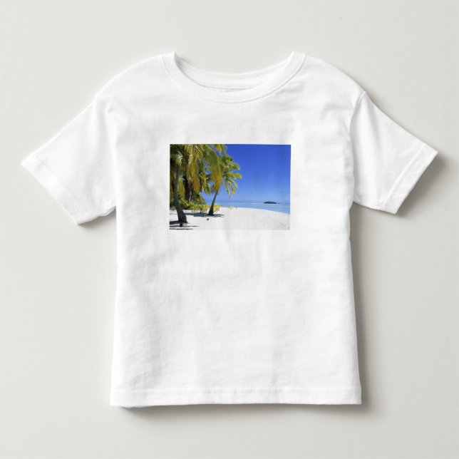 Camiseta Infantil Praia ladeada por palmeiras Ilhas Cook 3 (Frente)