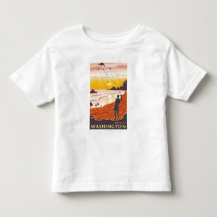Camiseta Infantil Praia & papagaios - Ilwaco, Washington