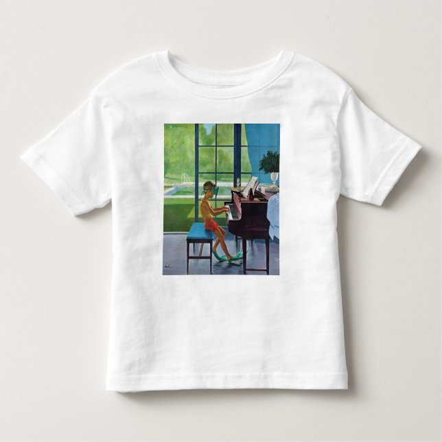Camiseta Infantil Prática de Piano no Poolside (Frente)