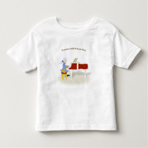 Camiseta Infantil "Prática Mantém Perfeito" Mozart Tocando Piano