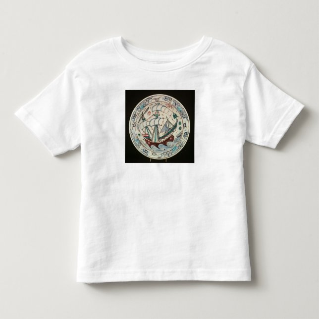 Camiseta Infantil Prato pintado com um navio (Frente)
