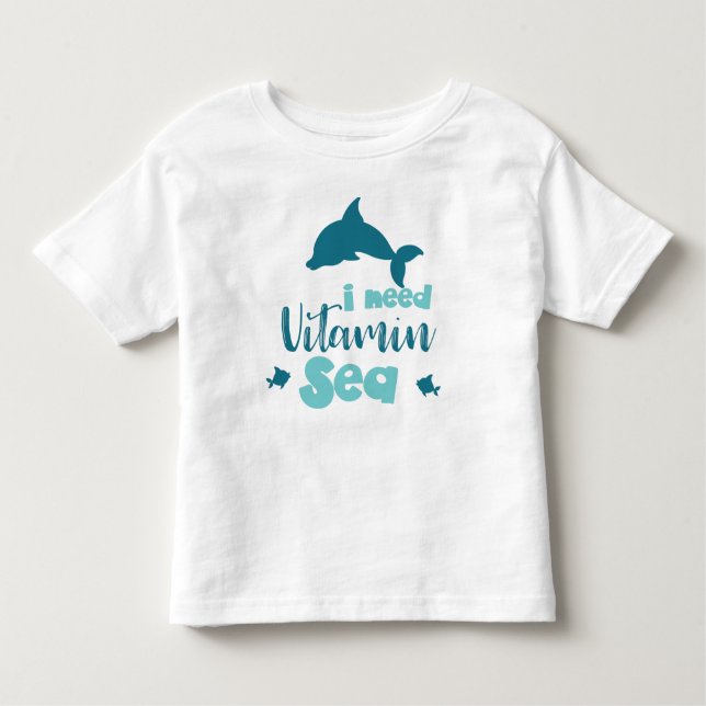 Camiseta Infantil Preciso De Vitamina, Golfinho, Peixes, Mar, Férias (Frente)