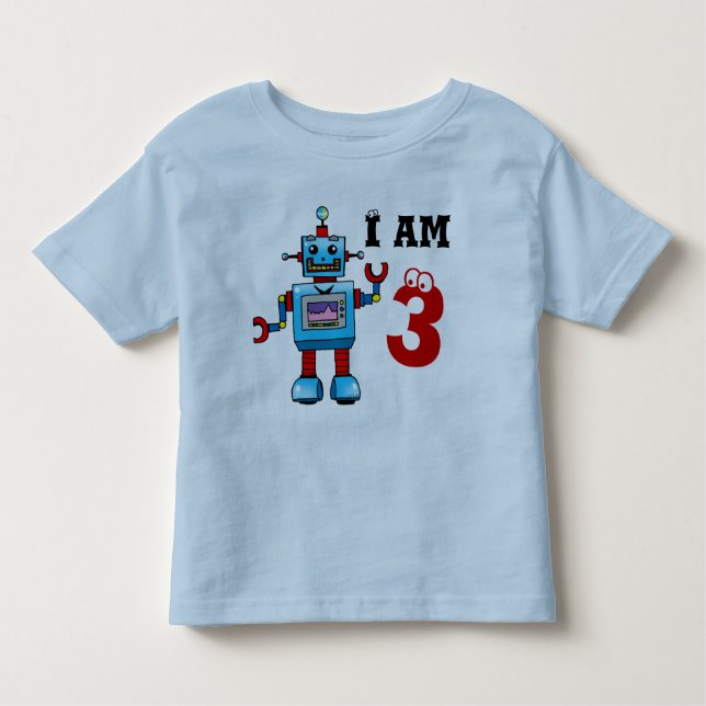 Camiseta Infantil presente de aniversário de 3 anos - robô (Frente)