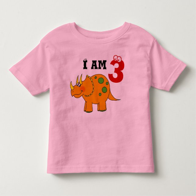 Camiseta Infantil presente de aniversário de 3 anos, triceratops de  (Frente)