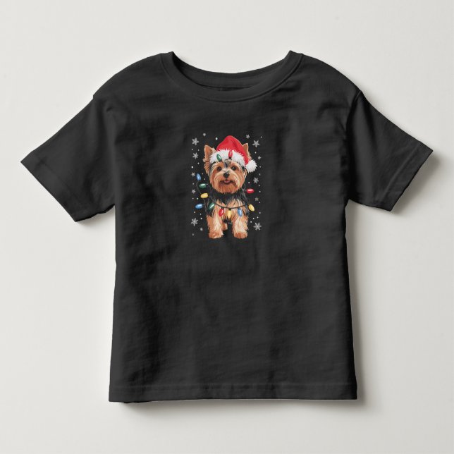 Camiseta Infantil Presente de Natal de Yorkie Cachorro Long Xmas (Frente)