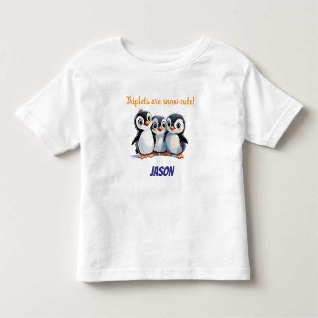 Camiseta Infantil Presente de tripletes, pinguins de cuta de neve, n (Frente)