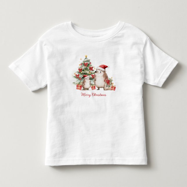 Camiseta Infantil Presentes da Árvore de Natal doouriço-cacheiro par (Frente)