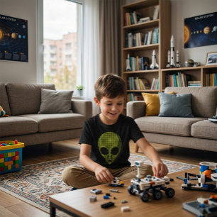 Camiseta Infantil Preta Geek de Cabeça de Alien em