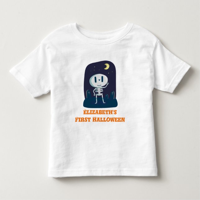 Camiseta Infantil Primeira Cartoon de Esqueleto de Halloween Persona (Frente)