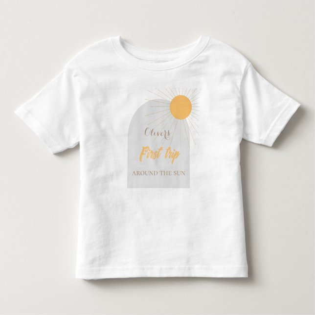Camiseta Infantil Primeira viagem ao redor do sol sol boho amarelo (Frente)