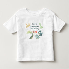 Camiseta Infantil Primeiro Aniversário Aquarela de Dinossauro Fofo
