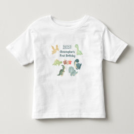 Camiseta Infantil Primeiro Aniversário Bebê Dinossauro Fofo Aquarela