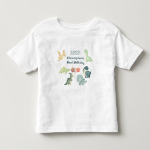 Camiseta Infantil Primeiro Aniversário Bebê Dinossauro Fofo Aquarela
